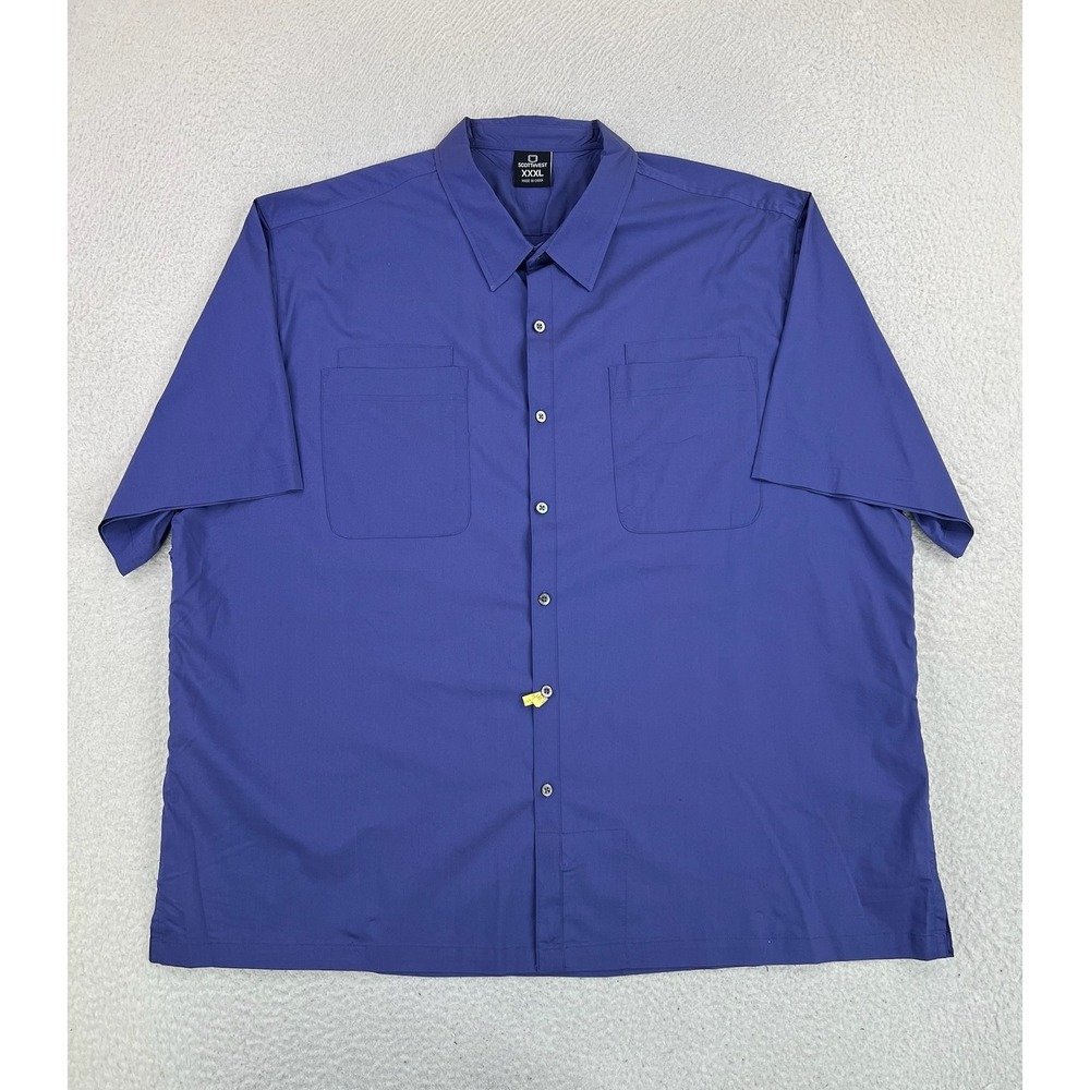 SCOTTeVEST Shirt Mens 3XL Blue Short Sleeve Button Up Travel Stretch Pockets